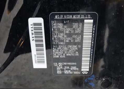 2017 Infiniti Qx80 из США, поврежденный, VIN JN8AZ2ND1H9830645